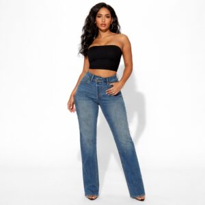 straight leg blue jeans