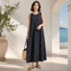 vertical striped loose sleeveless maxi dresses