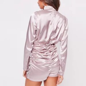 champagne pink custom satin ruched playsuit back show