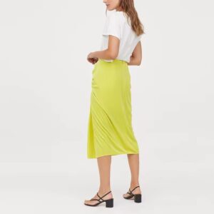 high waist yellow velour maxi draped skirt