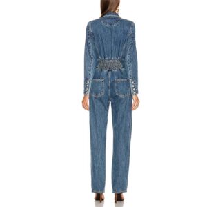 long-sleeve denim blazer straight jumpsuit