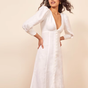 v-neck fitted midi dress side views
