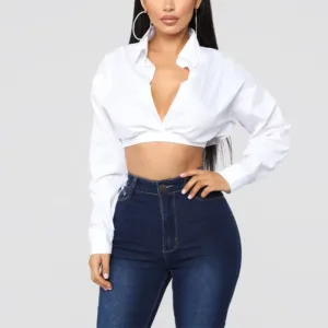 Long sleeve V-neck cropped top