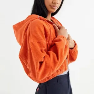 orange corduroy hooded cropped jacket