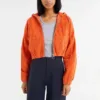 orange corduroy hooded cropped jacket with zipper