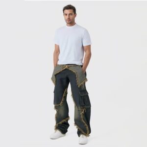 100% cotton washed style cargo pant model show