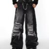 Denim hole-washing cargo pants