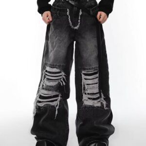 Denim hole-washing cargo pants