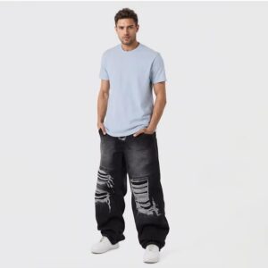 Loose flared denim trousers