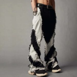 contrasting color flare jeans