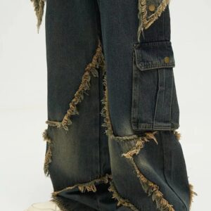 custom denim wide leg cargo pants
