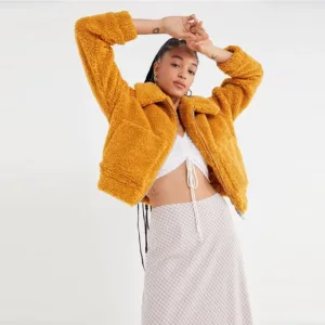 yellow corduroy hooded cropped jacket design