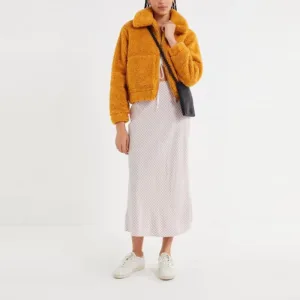 yellow corduroy hooded cropped jacket model show