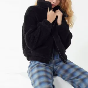 black corduroy hooded cropped jacket