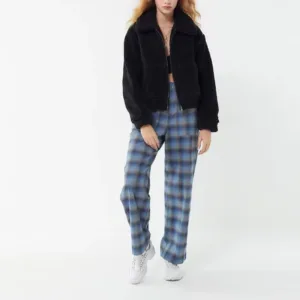 black corduroy hooded cropped jacket model show
